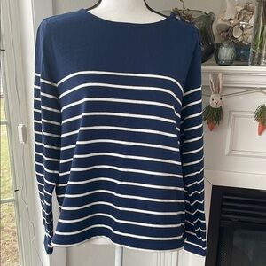 J Crew Artist Tee Navy & White Striped Boatneck Long Sleeve Top